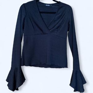 Younique Women's Stretch-Jersey Bell Sleeve Black Blouse - M